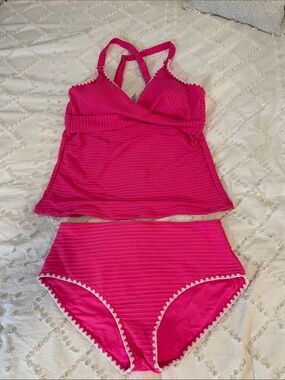 Daci Women's Tankini Tummy Control Ribbed Twist textured high waist nwot